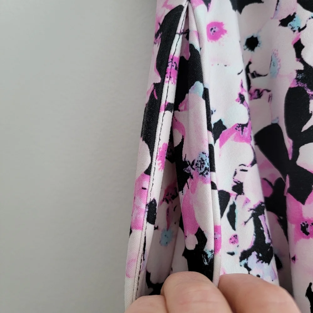 Cynthia Rowley Floral A-Line Skirt - Pink Black Stretch Wide Sweep Medium